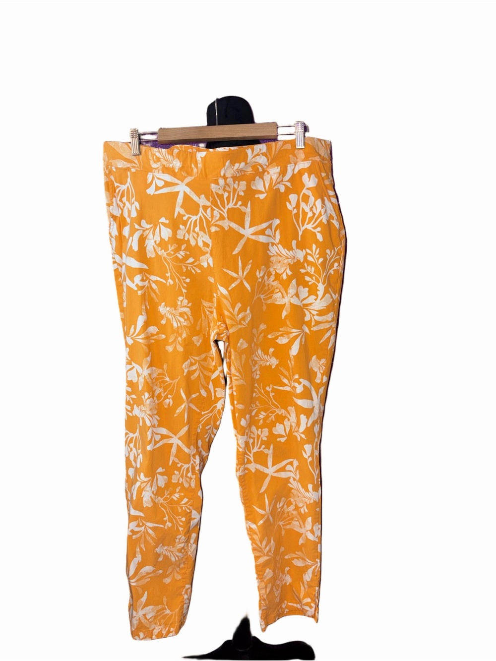 🆕💜d&co Orange White Floral Print Pull On Women’s 2X Stretch Capri Ankle